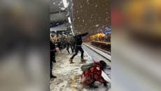 Snowball fight erupts between passengers on different platforms at West Ham station