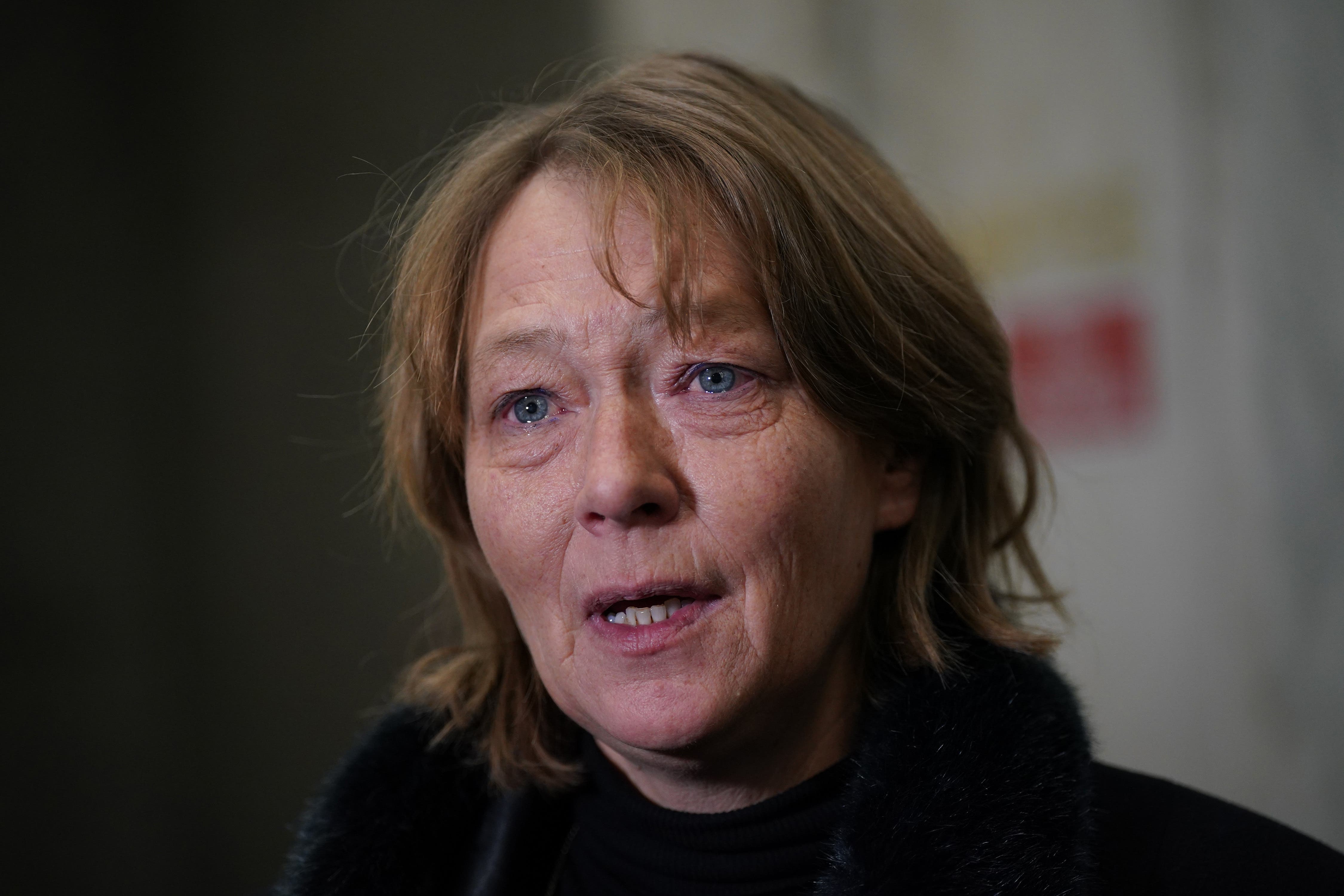 Samantha Gillingham speaking to journalist’s after the first public Parole Board hearing in the UK (Yui Mok/PA)