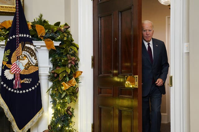 <p>U.S. President Joe Biden enters the Roosevelt room to speak about inflation at the White House in Washington, U.S., December 13, 2022. REUTERS/Kevin Lamarque</p>