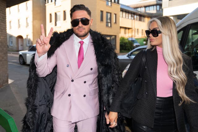 Reality TV star Stephen Bear with his partner Jessica Smith arriving at Chelmsford Crown Court, Essex. (Joe Giddens/ PA)