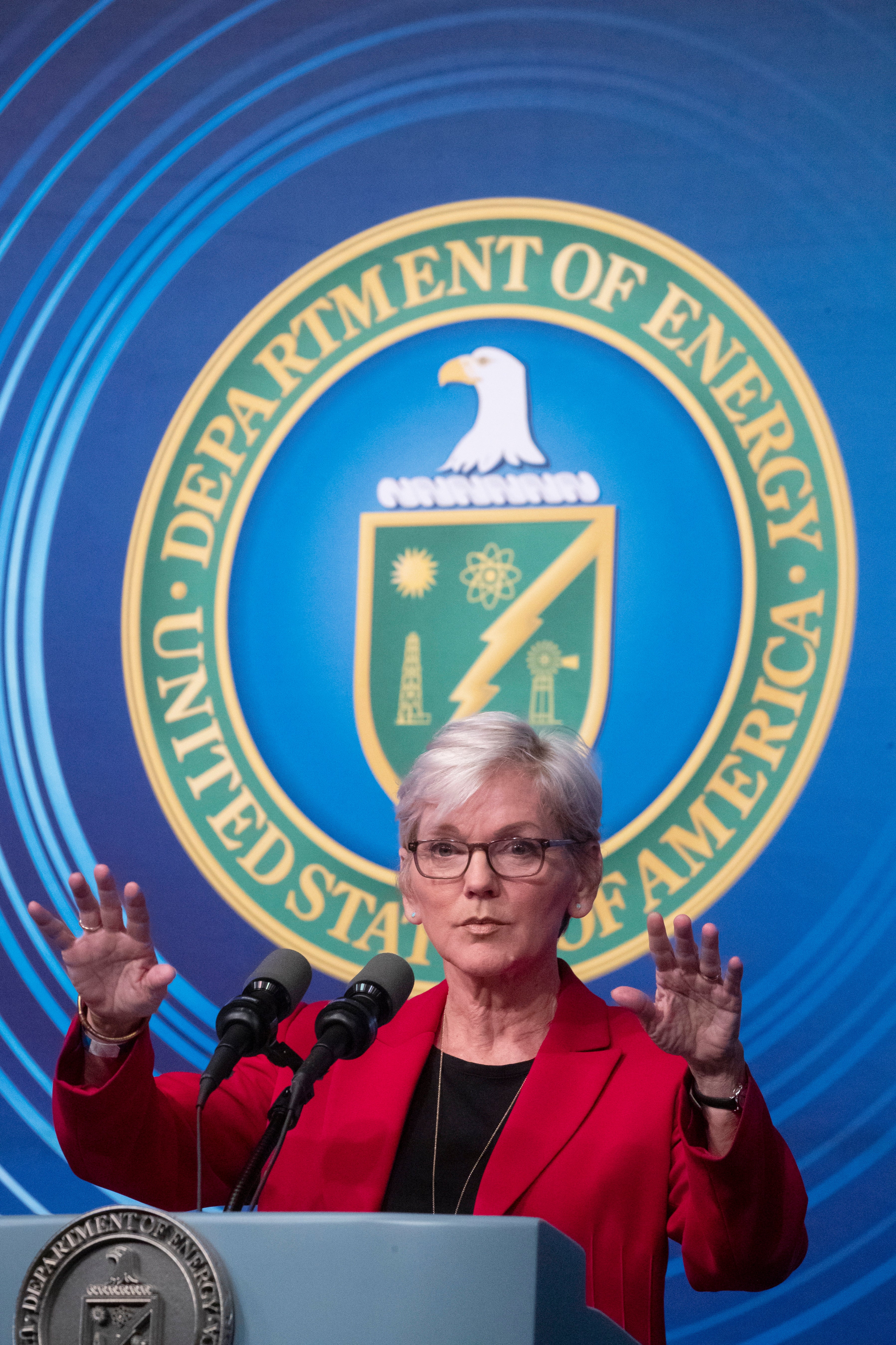 US Secretary of Energy Jennifer Granholm participates in the announcement of a major scientific breakthrough in fusion energy by researchers at National Nuclear Security Administration