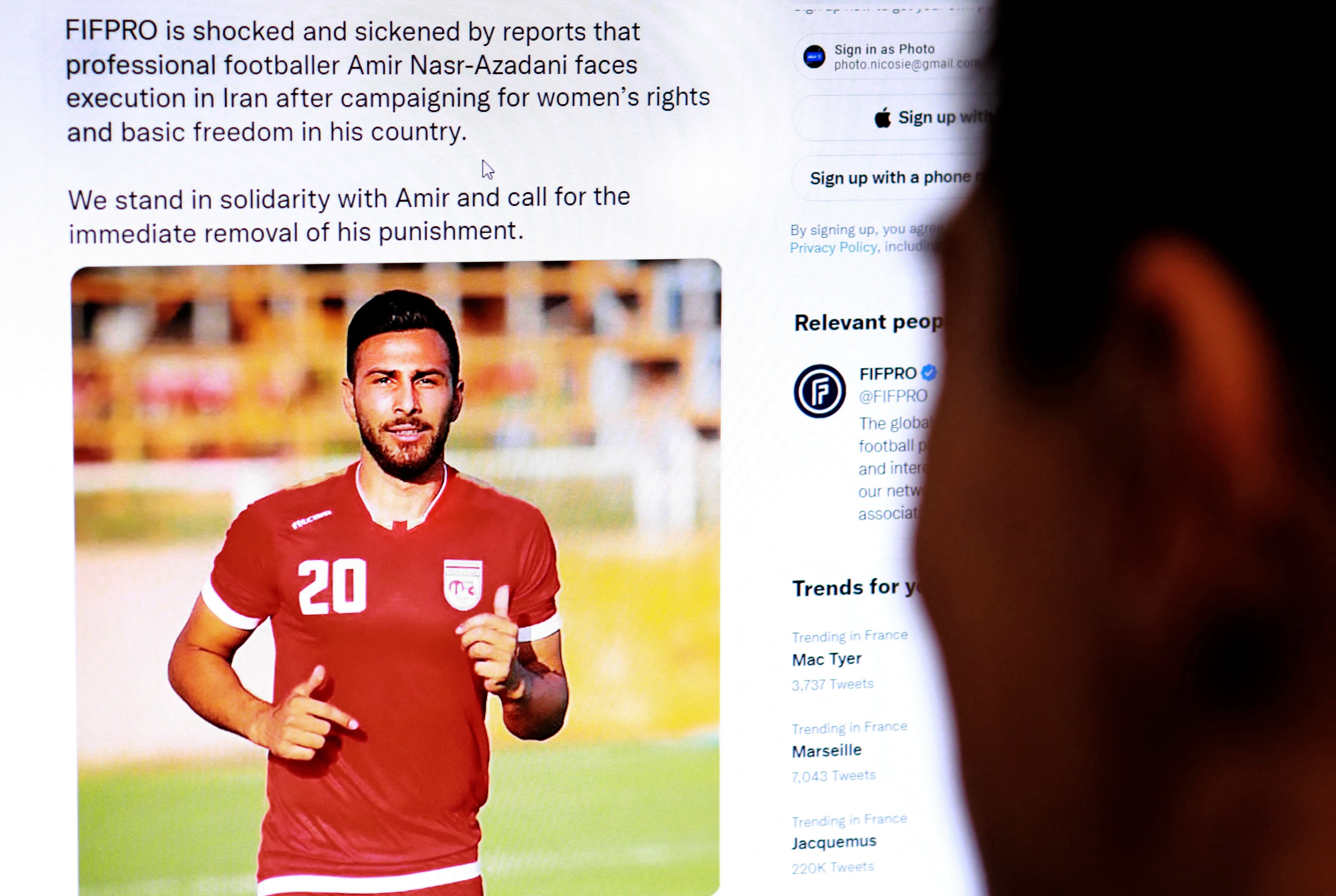 Fifpro put out a tweet in support of Amir Nasr-Azadani