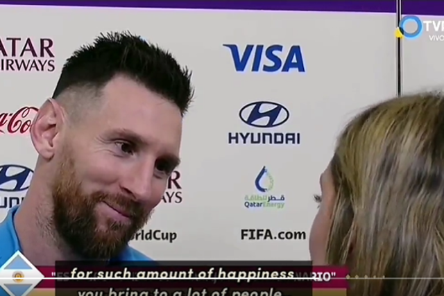 <p>Lionel Messi being interviewed by journalist Sofia Martinez</p>