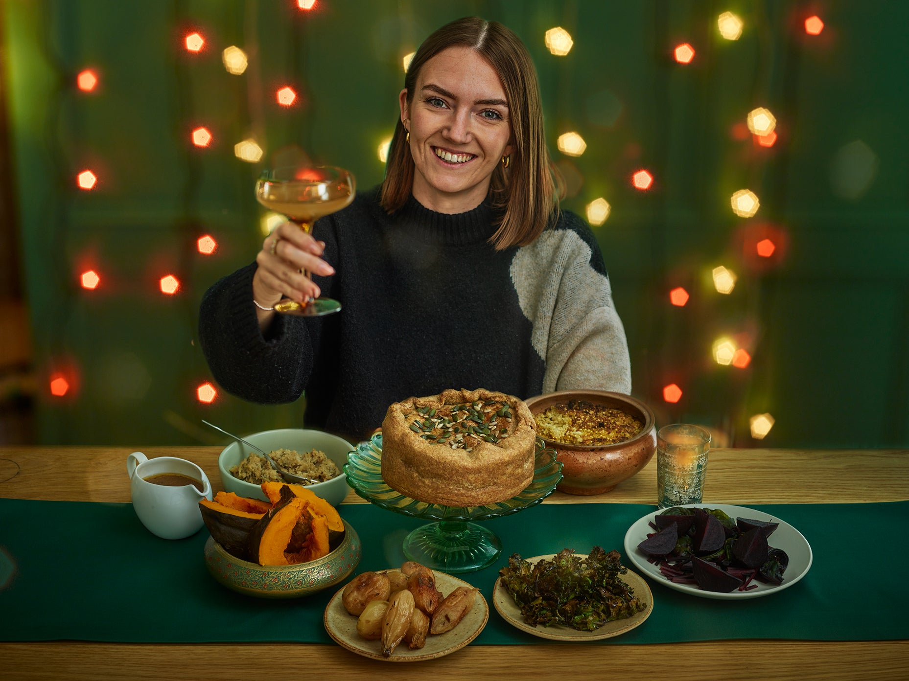 Hannah Twiggs with her plant-based Christmas dinner of the future