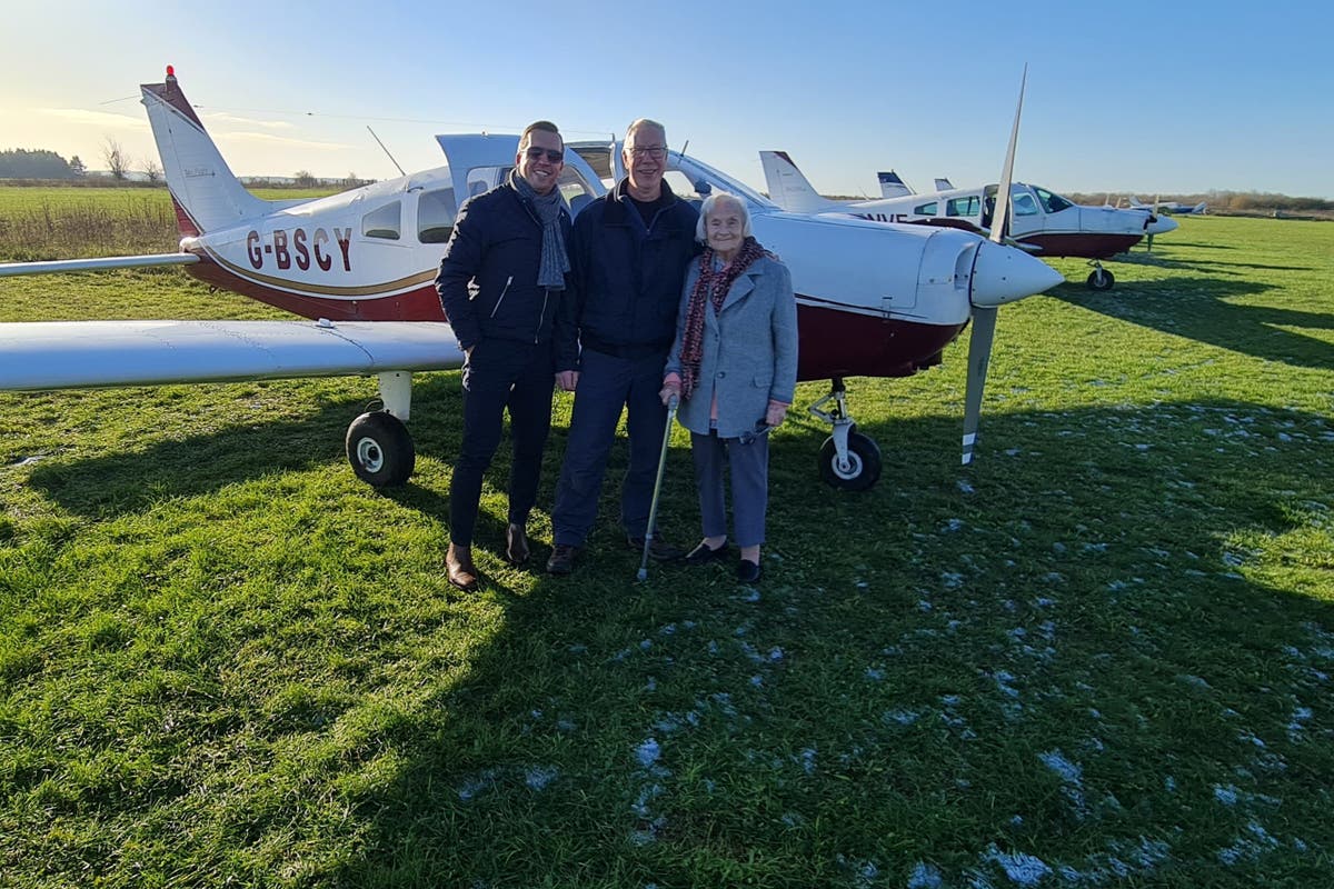 &lsquo;I loved every second&rsquo;: 94-year-old care home resident fulfils lifelong dream of flying a plane