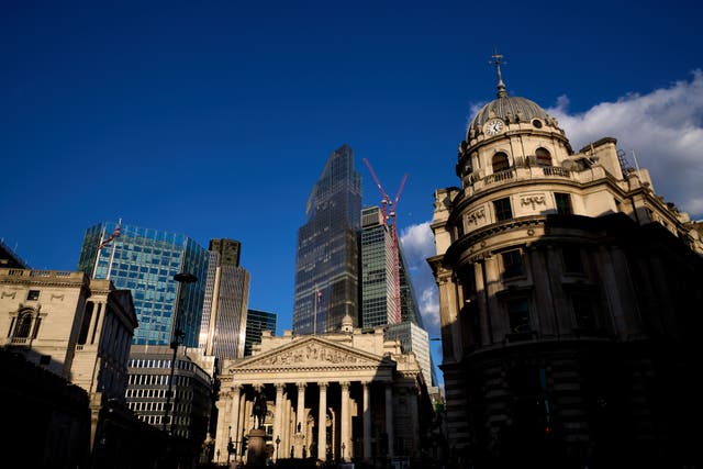 The royal exchange and the bank of England, London. Stocks in Europe edged lower amid caution ahead of interest rate decision in the UK and US (John Walton/PA)