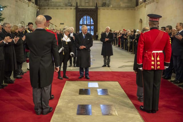 The King during a visit to Westminster Hall, Houses of Parliament in London (Paul Grover/Daily Telegraph/PA)