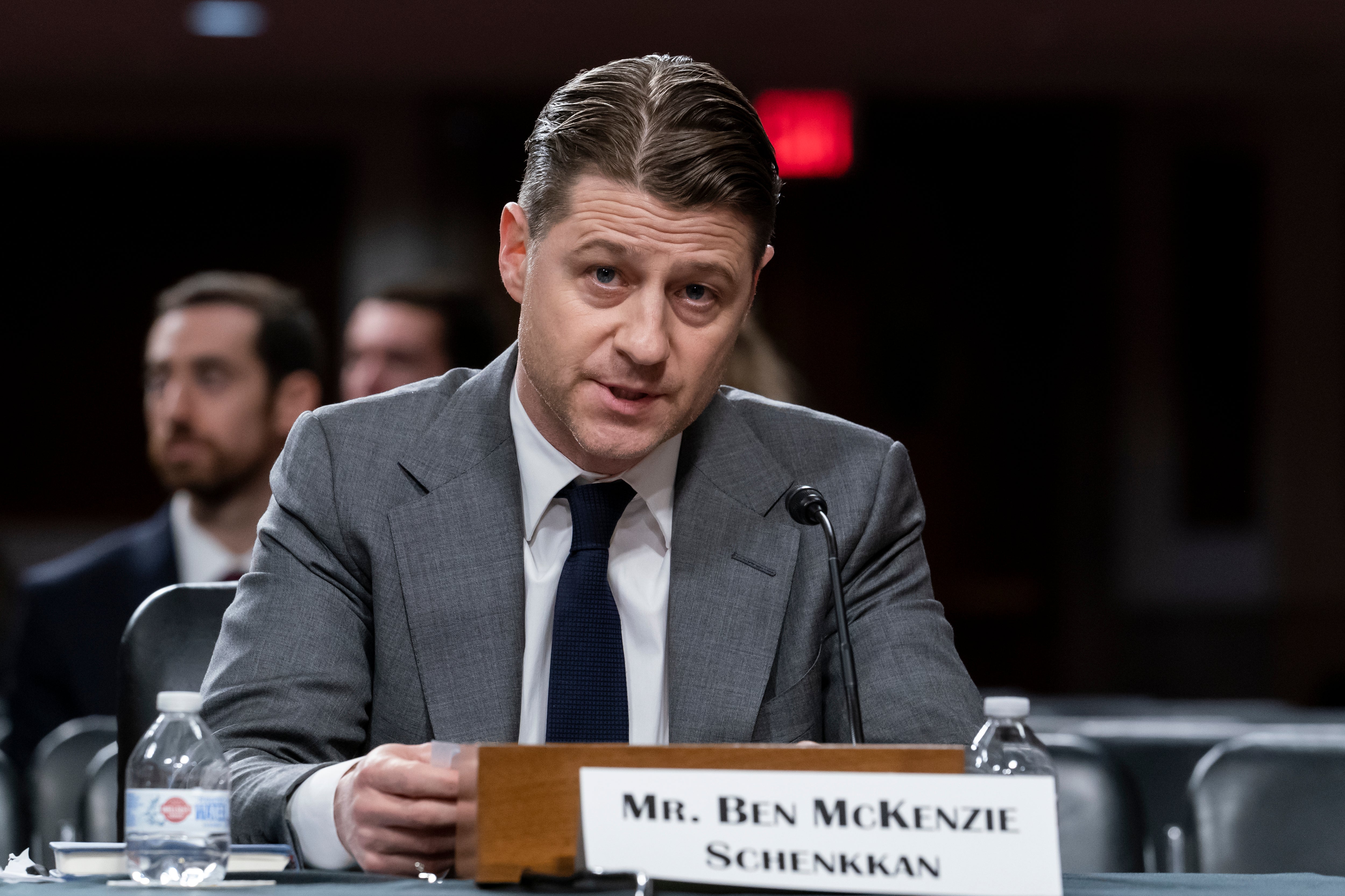 Ben McKenzie testifies during a Senate Banking Committee hearing on cryptocurrency and the collapse of the FTX crypto exchange in December 2022