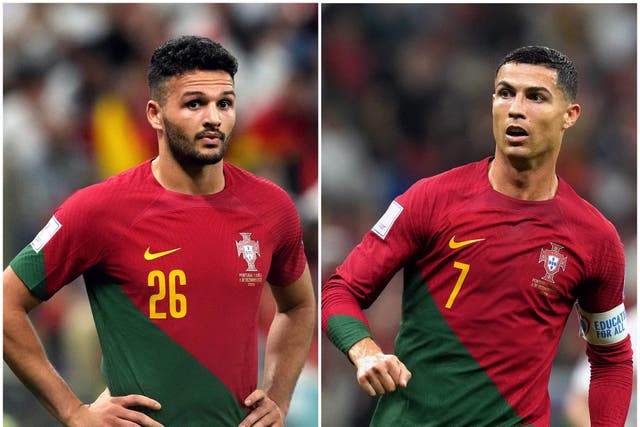 Portugal’s Goncalo Ramos and Cristiano Ronaldo (Martin Rickett/PA).