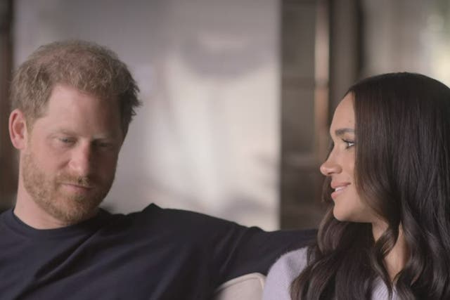 <p>A still from Harry and Meghan’s Netflix documentary  </p>