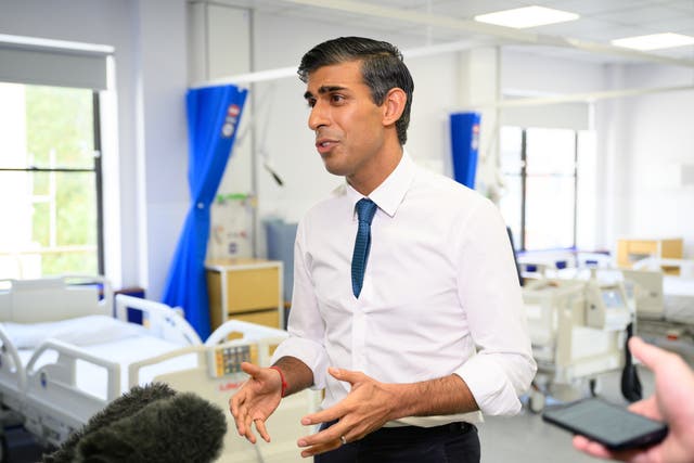 <p>Rishi Sunak speaks to the media during a visit to Croydon University Hospital</p>