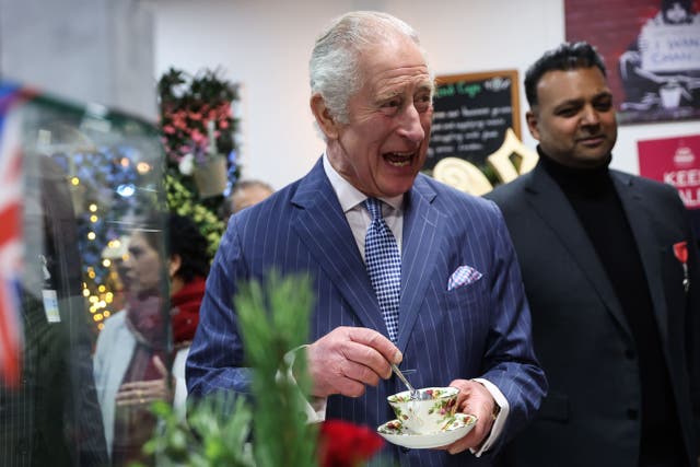The King during a visit to London’s Community Kitchen in Harrow (Isabel Infantes/PA)