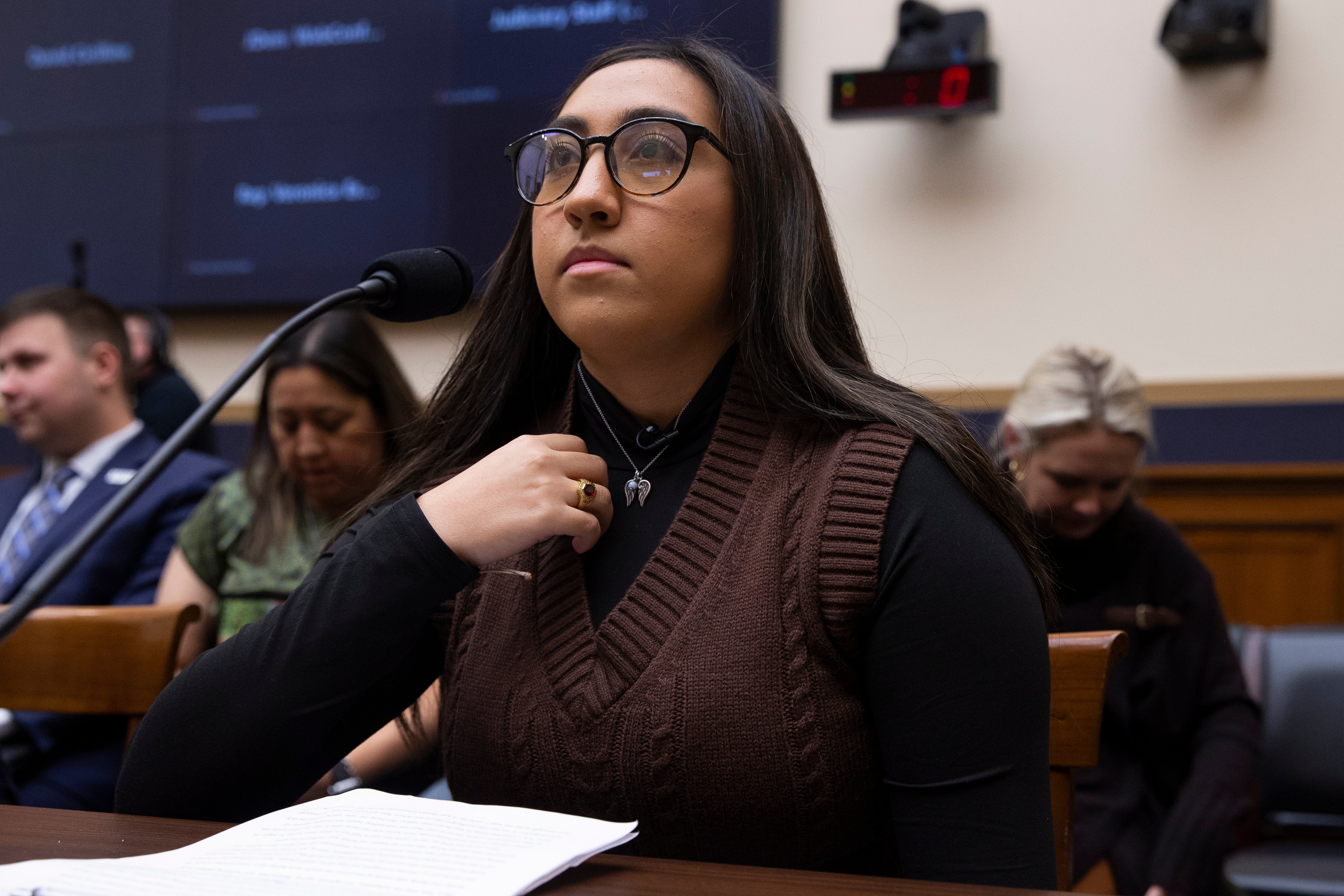 Faith Mata, whose 10-year-old sister was killed in the Robb Elementary School mass shooting, testifies to the House Judiciary Committee on 15 December