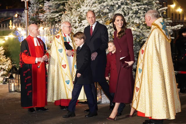 Prince George, the Prince of Wales, Princess Charlotte and the Princess of Wales after attending the Together at Christmas Carol Service at Westminster Abbey in London (James Manning/PA)