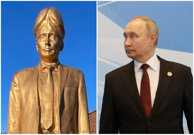 <p>A statue of Vladimir Putin - with a penis-shaped head - has been erected in Bell End</p>