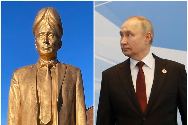 <p>A statue of Vladimir Putin - with a penis-shaped head - has been erected in Bell End</p>
