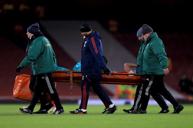 Vivianne Miedema was carried off on a stretcher following an injury at the end of he first half (Bradley Collyer/PA)