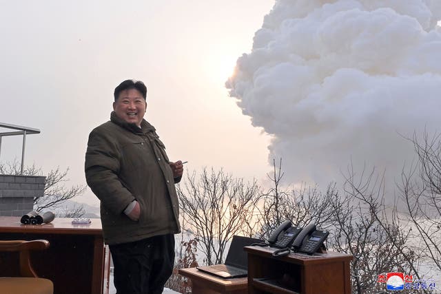 <p>North Korean leader Kim Jong Un supervise what it says a test of “high-thrust solid-fuel motor” at the Sohae satellite launching ground in North Korea </p>