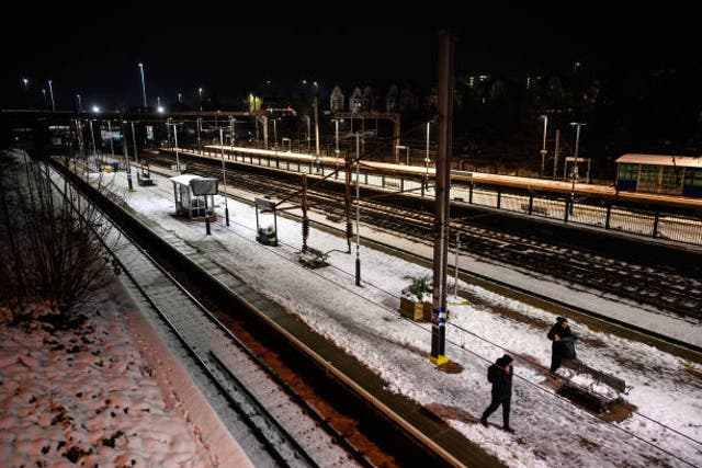 <p>Empty platforms are seen during the evening rush hour at Alexandra Palace station</p>