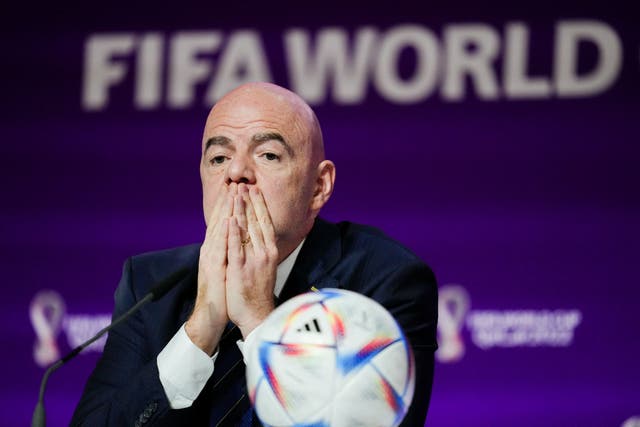 FIFA president Gianni Infantino during his bizarre press conference on the eve of the Qatar World Cup (Nick Potts/PA)