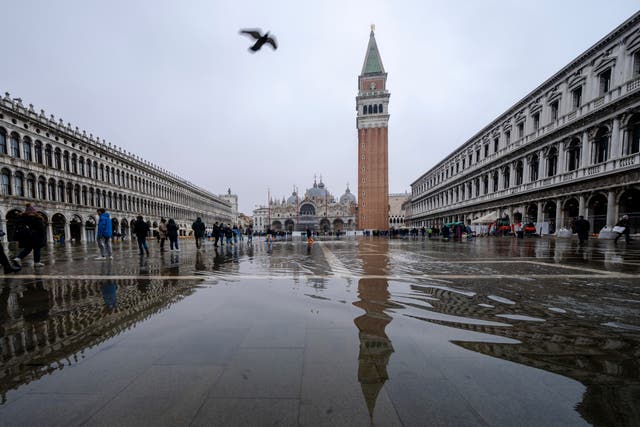 <p>A flooded square in Venice late last year </p>