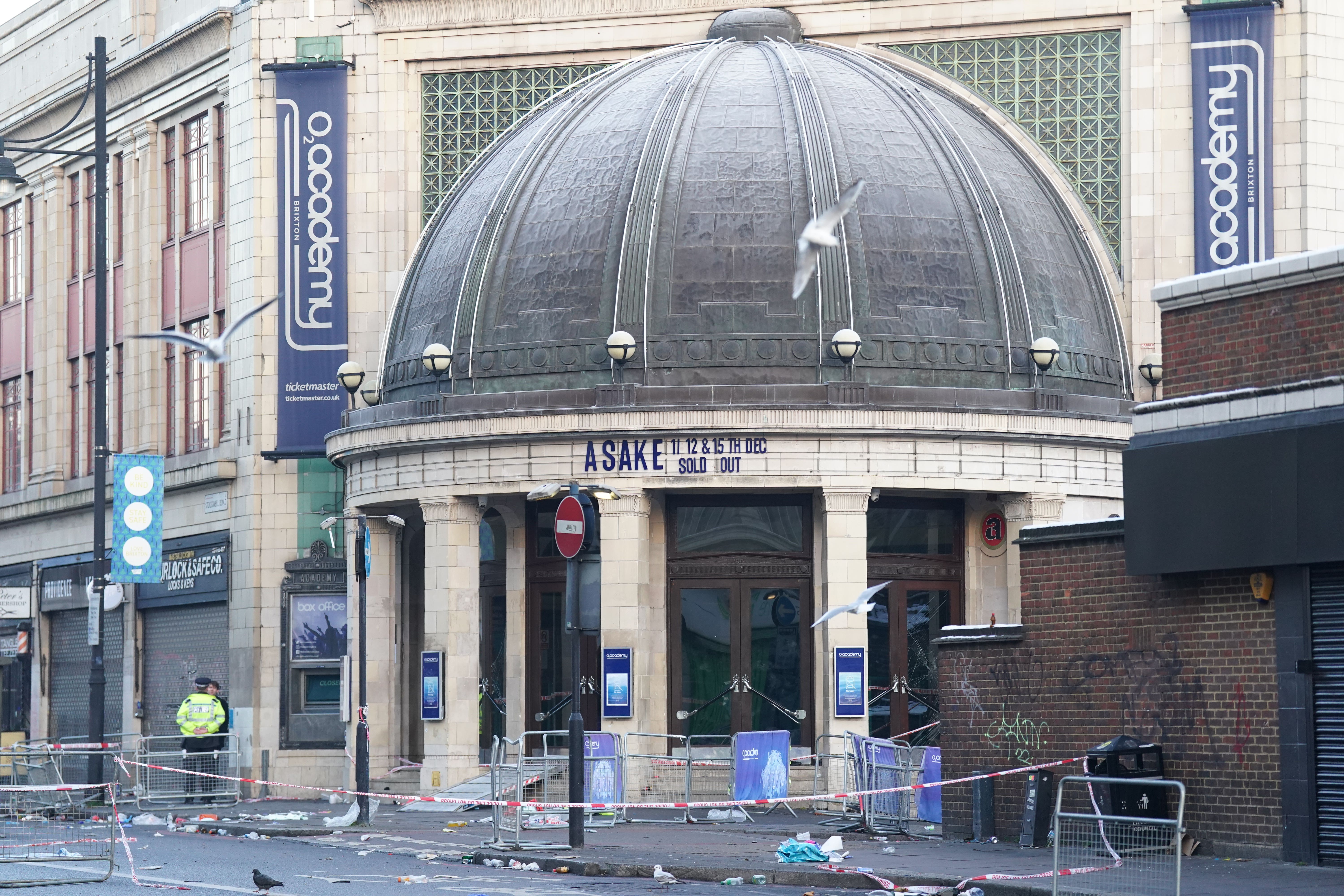 The scene outside Brixton O2 Academy (Kirsty O’Connor/PA)