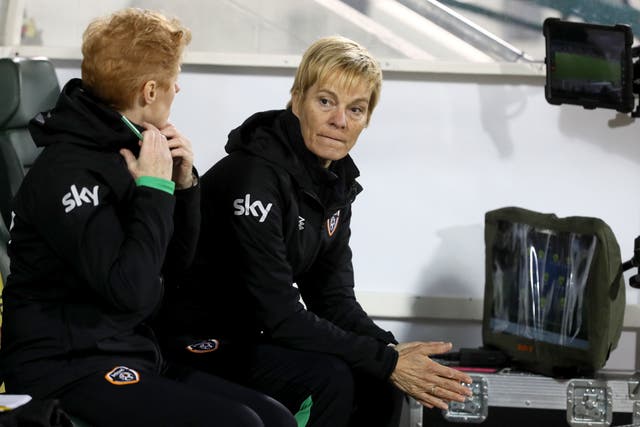 Vera Pauw (centre) has been Republic of Ireland manager since 2019 (Brian Lawless/PA).