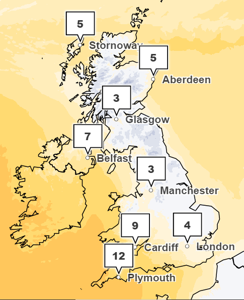 Snow likely to fall across large parts of the UK on Sunday
