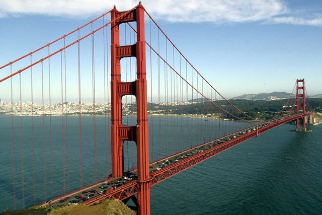 <p>The Golden Gate Bridge spans the bay in San Francisco, California</p>