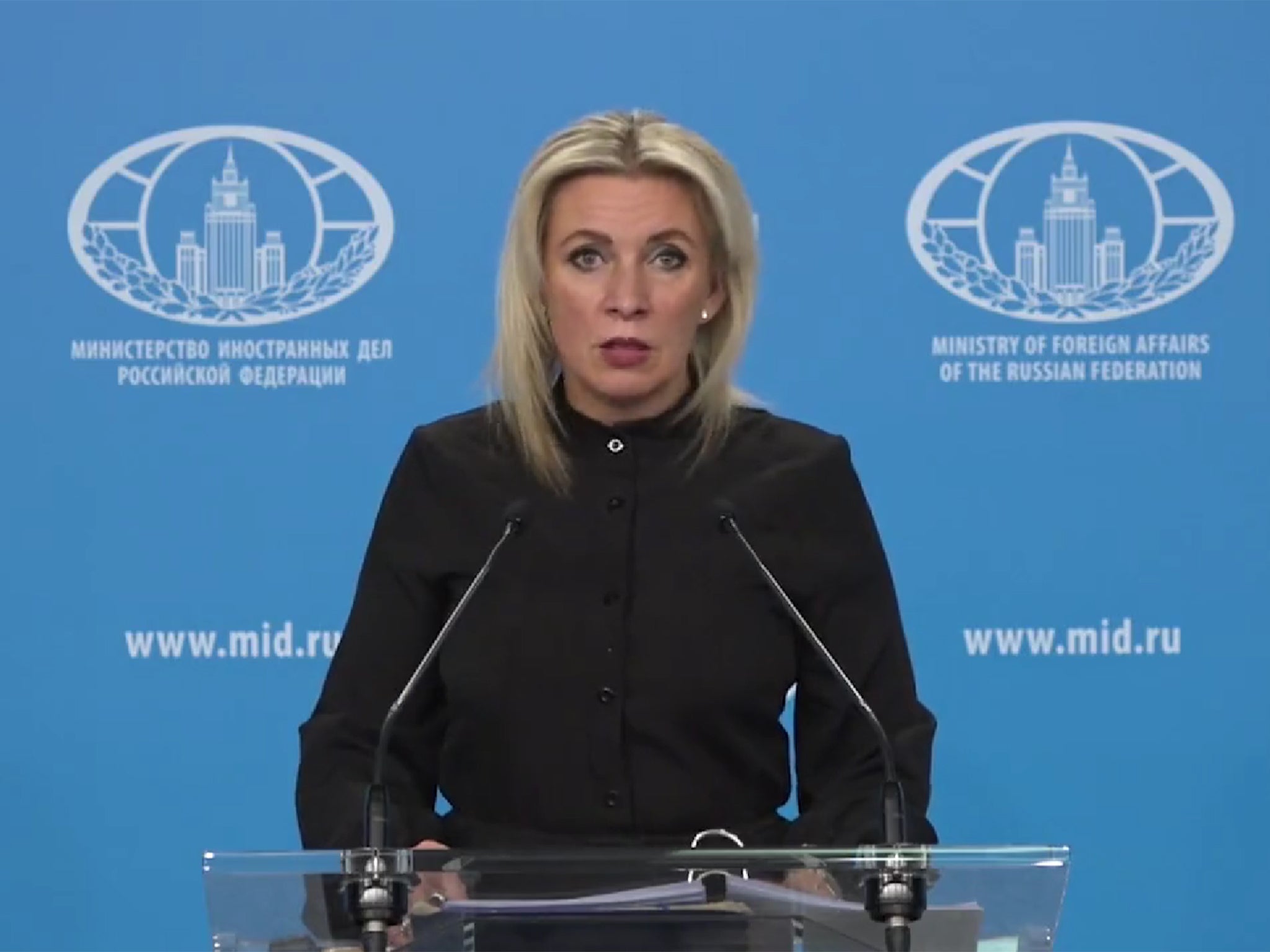 Zakharova at a Foreign Ministry briefing on Thursday