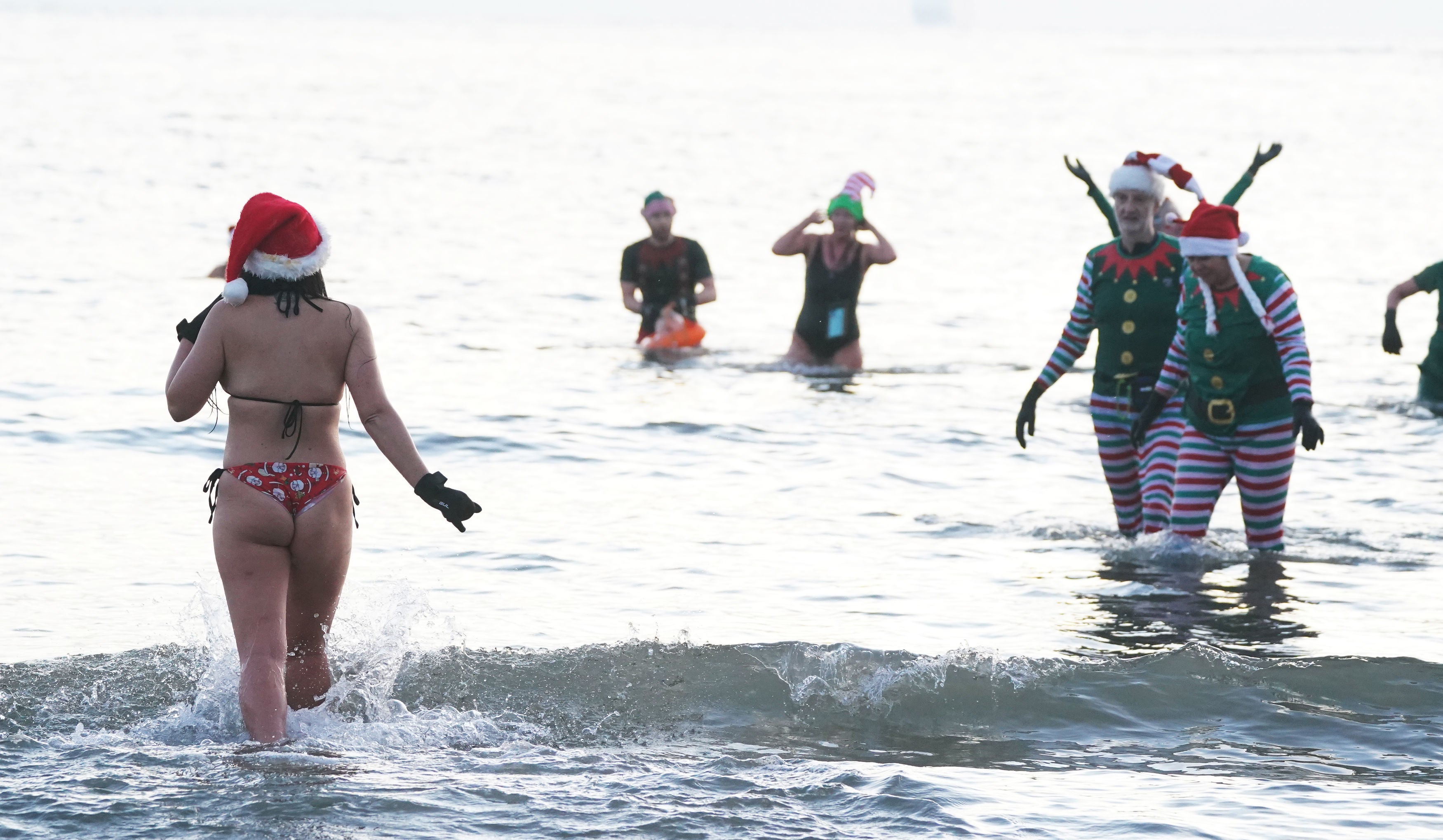 Cold water swimmers at Cullercoats Bay on the Northumberland coast