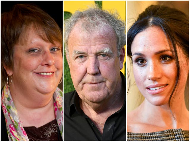 <p>Kathy Burke Jeremy Clarkson Meghan Markle</p>