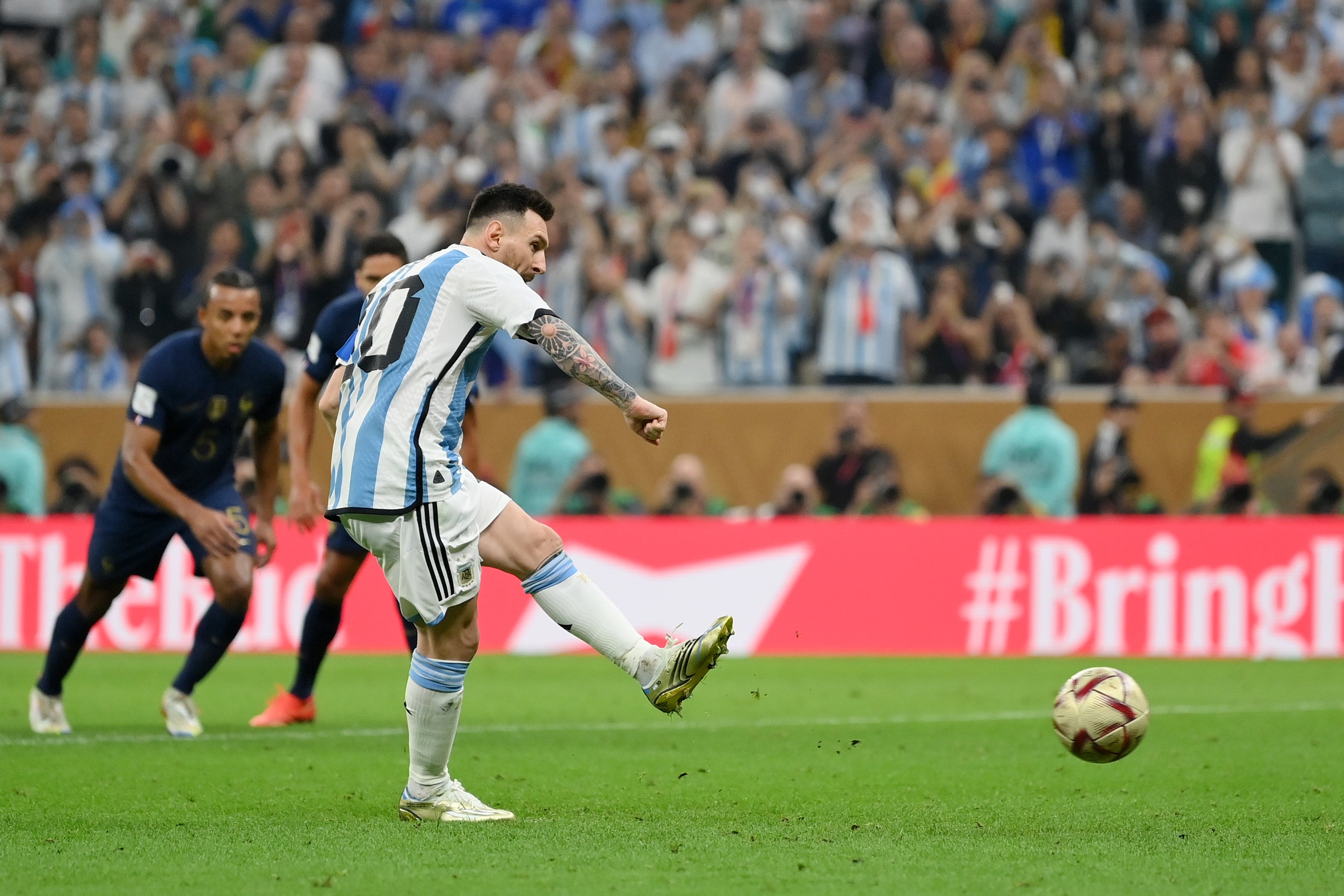 Lionel Messi opens the scoring in the 2022 World Cup final, netting a penalty