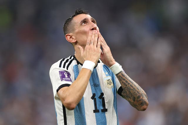 <p>Angel Di Maria celebrates after doubling Argentina’s lead in the 2022 World Cup final </p>