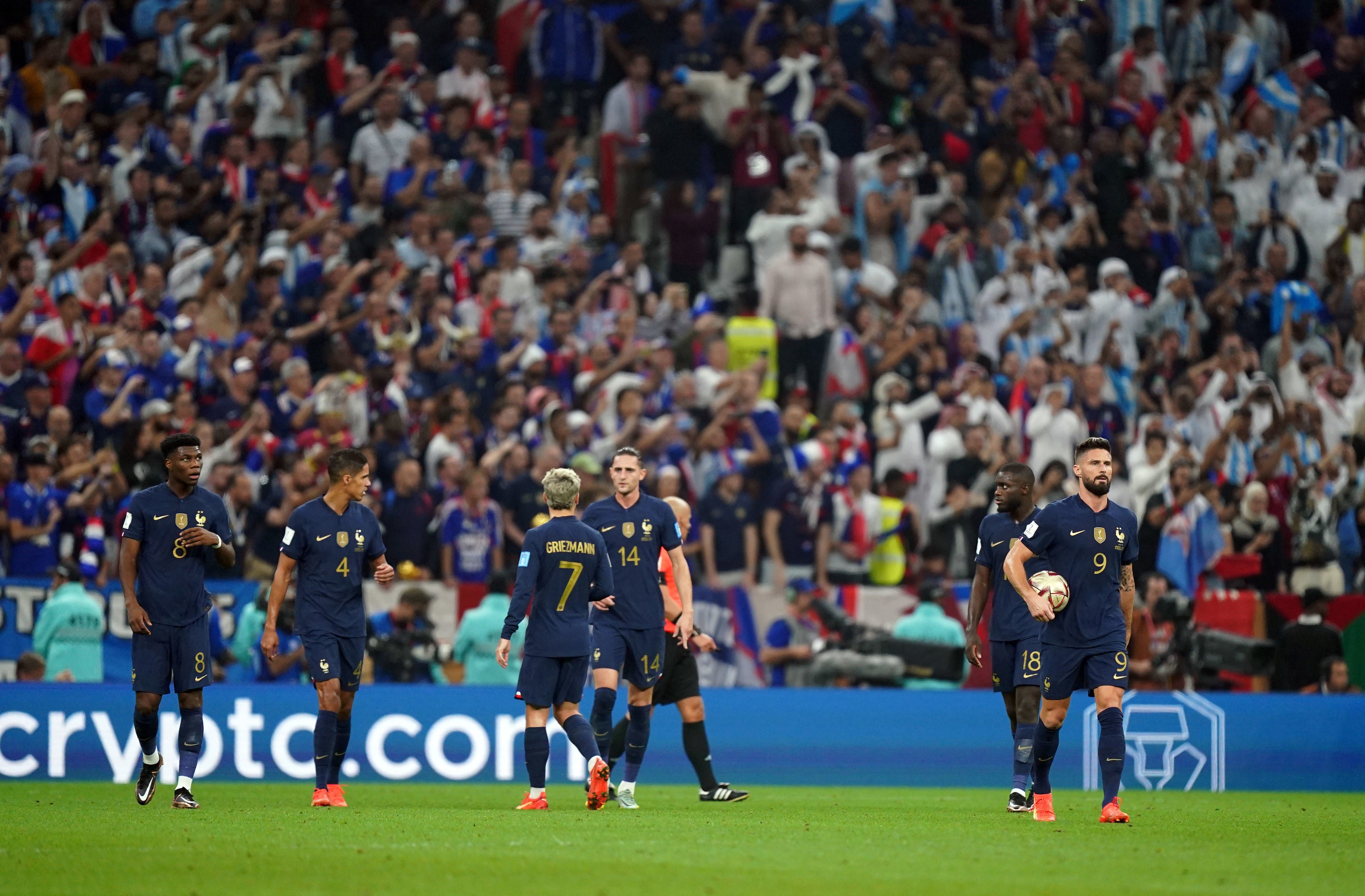 France players stand dejected after conceding the opening goal of the game
