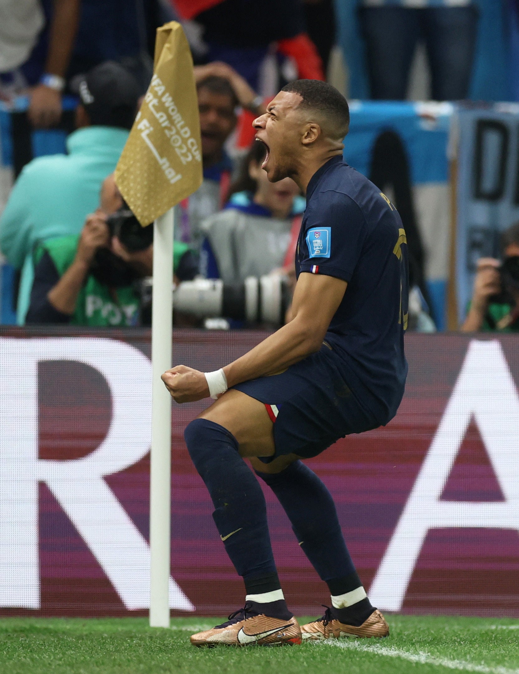 Mbappe screams after scoring his second of the game