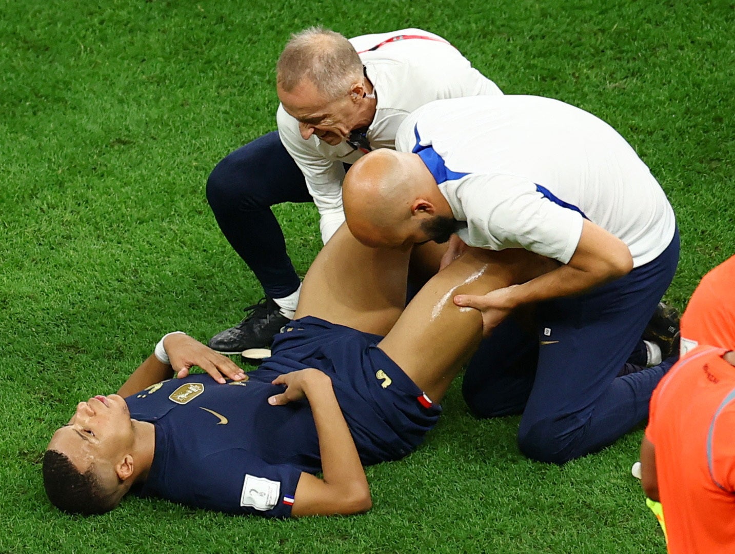 Kylian Mbappe receives medical attention before extra time