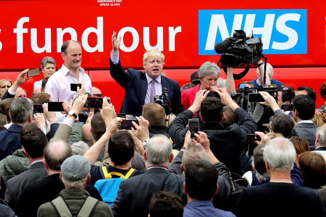 <p>Ukip MP Douglas Carswell, Boris Johnson and Labour MP Gisela Stuart address the people of Stafford during the Vote Leave tour in 2016</p>