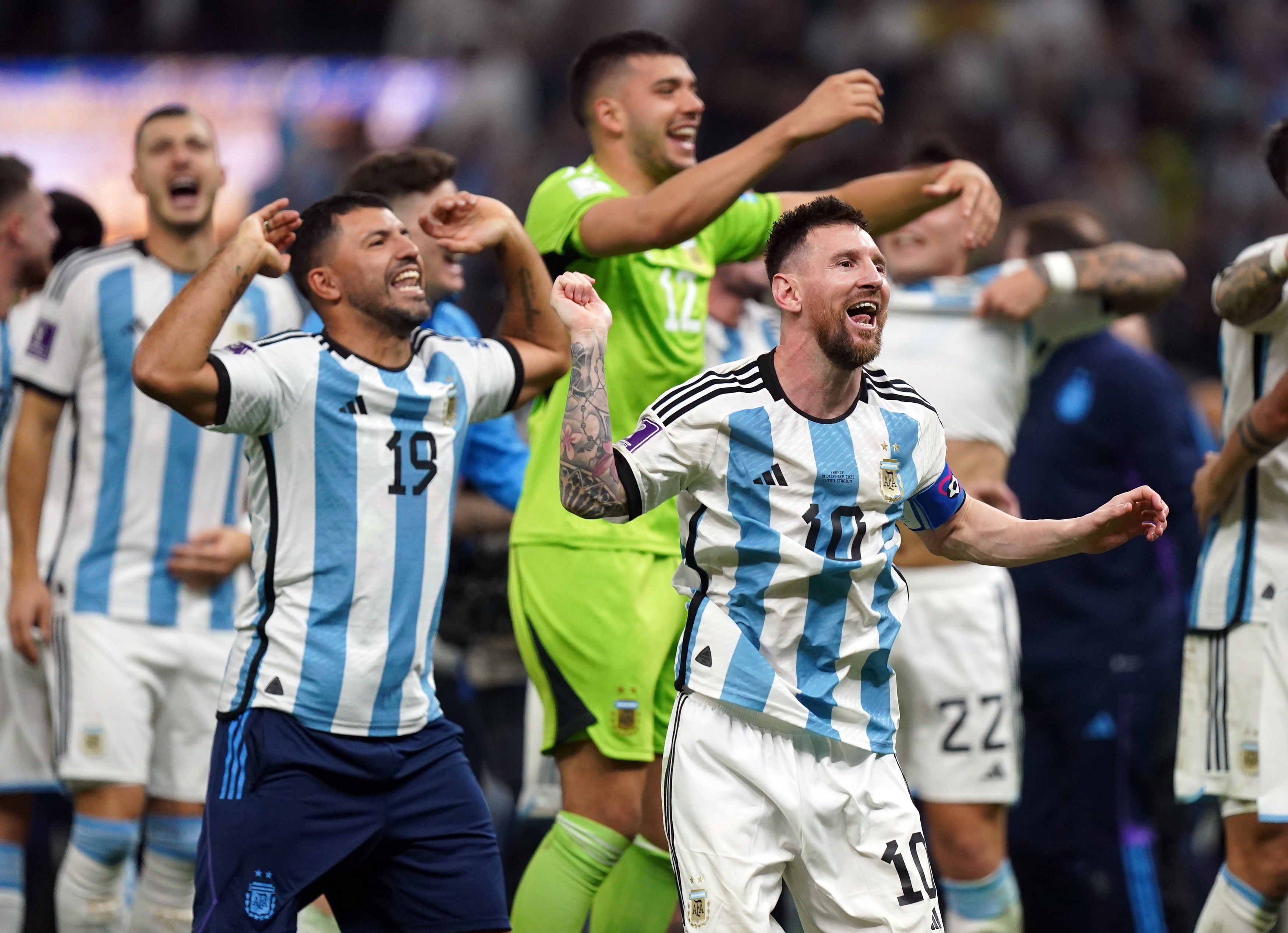 Sergio Agüero and Lionel Messi celebrate after the game
