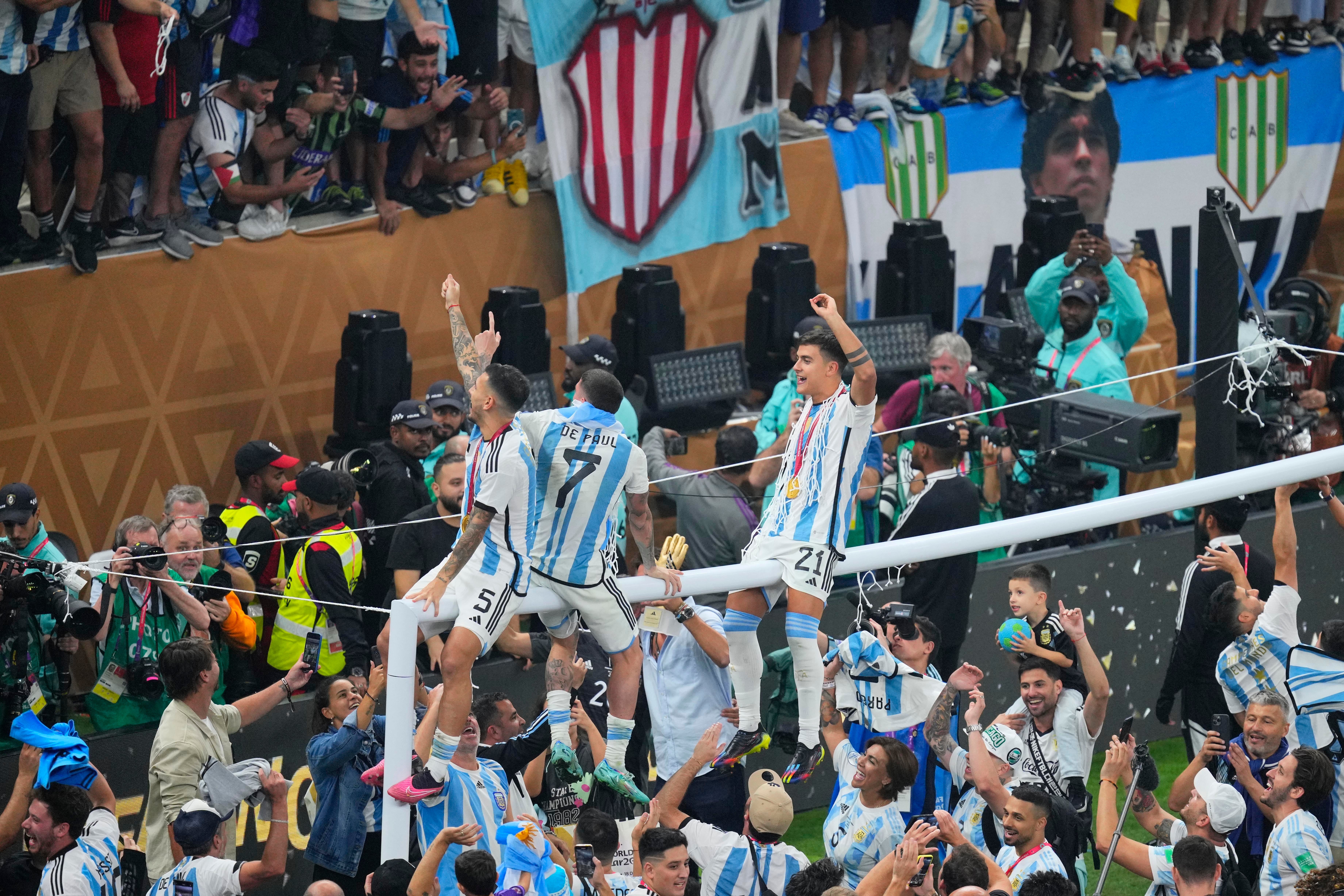 Argentina's players celebrate with supporters
