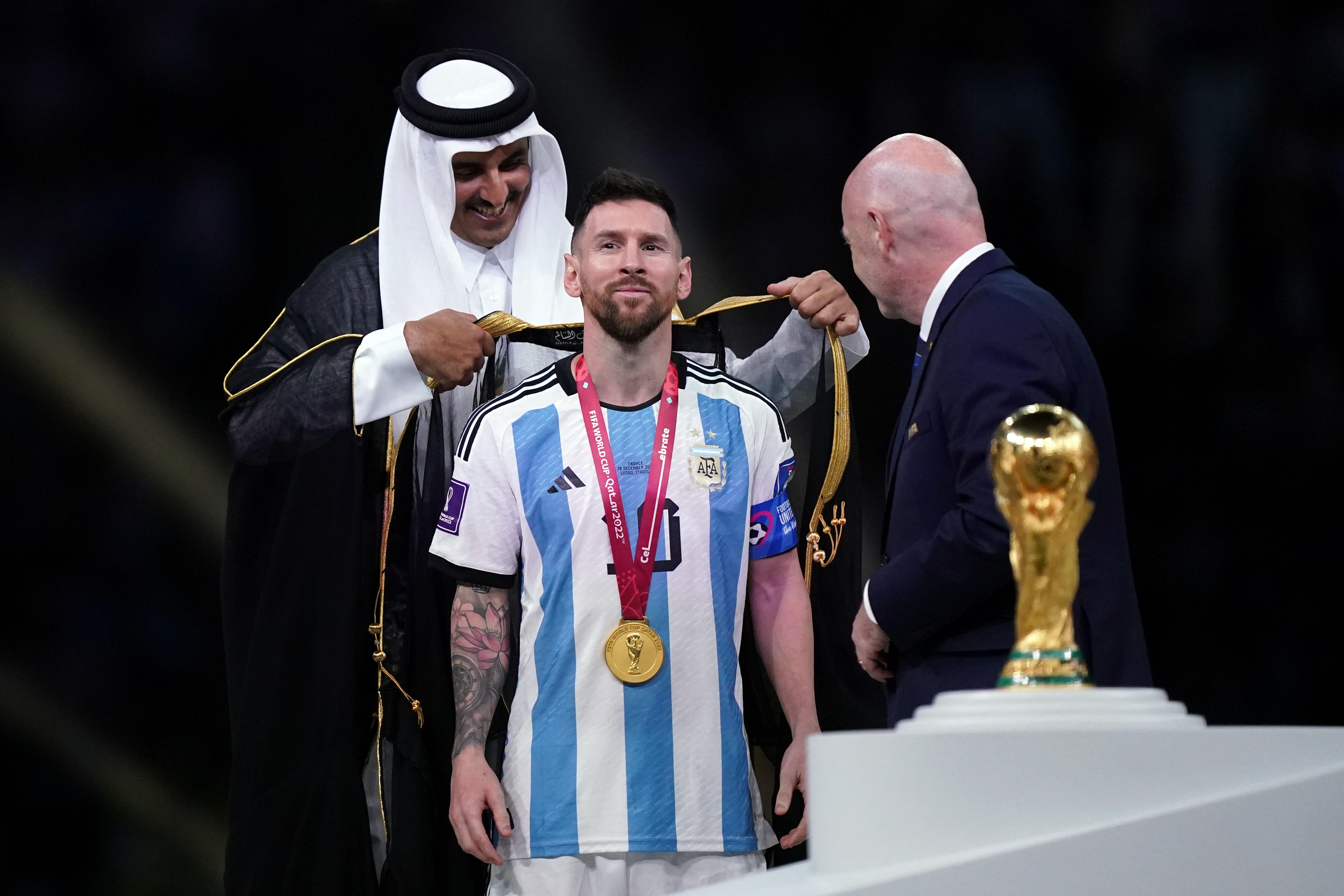 Messi was wrapped in a bisht by the Emir of Qatar after winning the World Cup