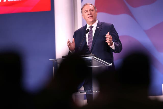 <p>Mike Pompeo speaks at a GOP event</p>