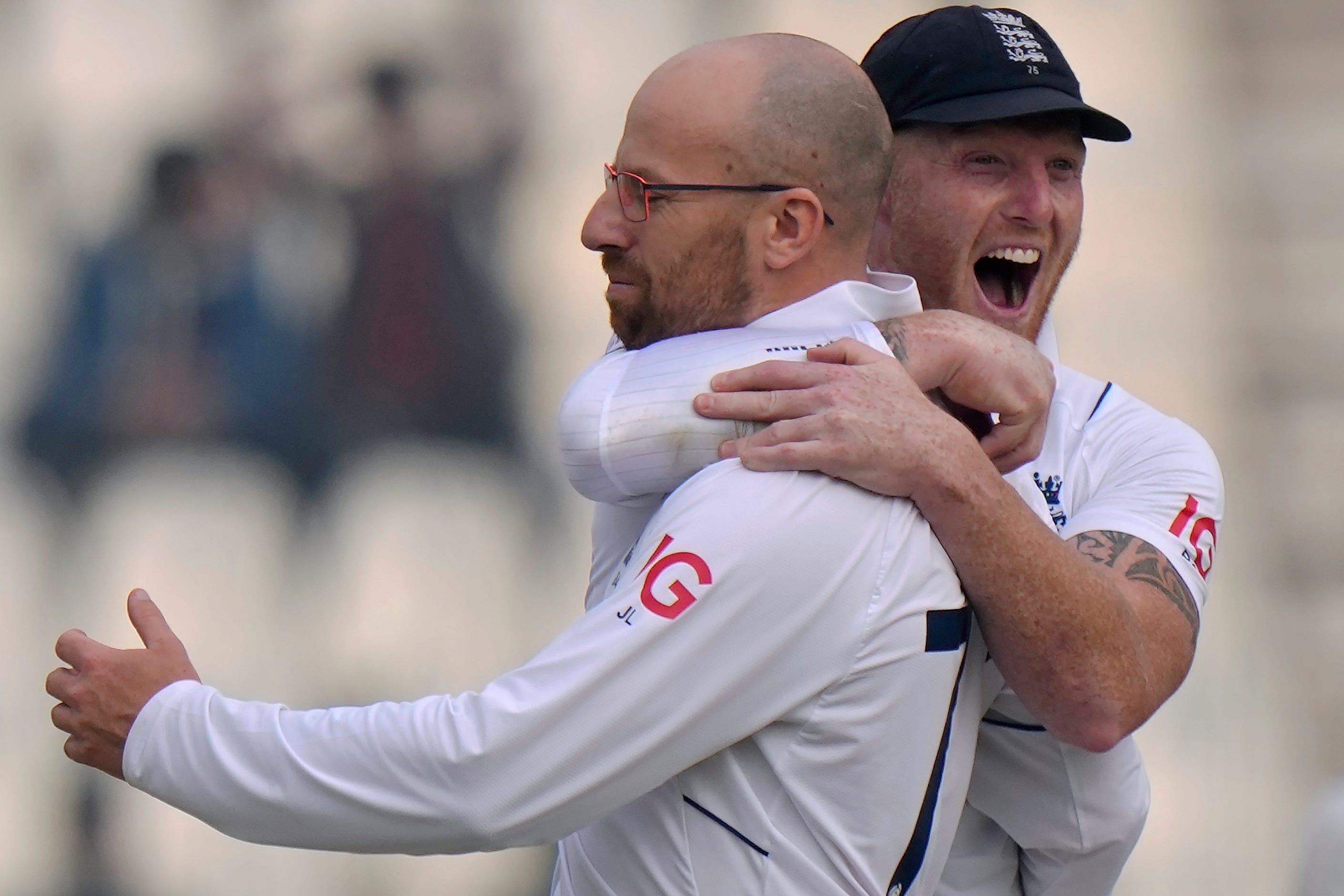 Jack Leach took three wickets early in the morning session as Pakistan slid to 99 for three (Anjum Naveed/AP)