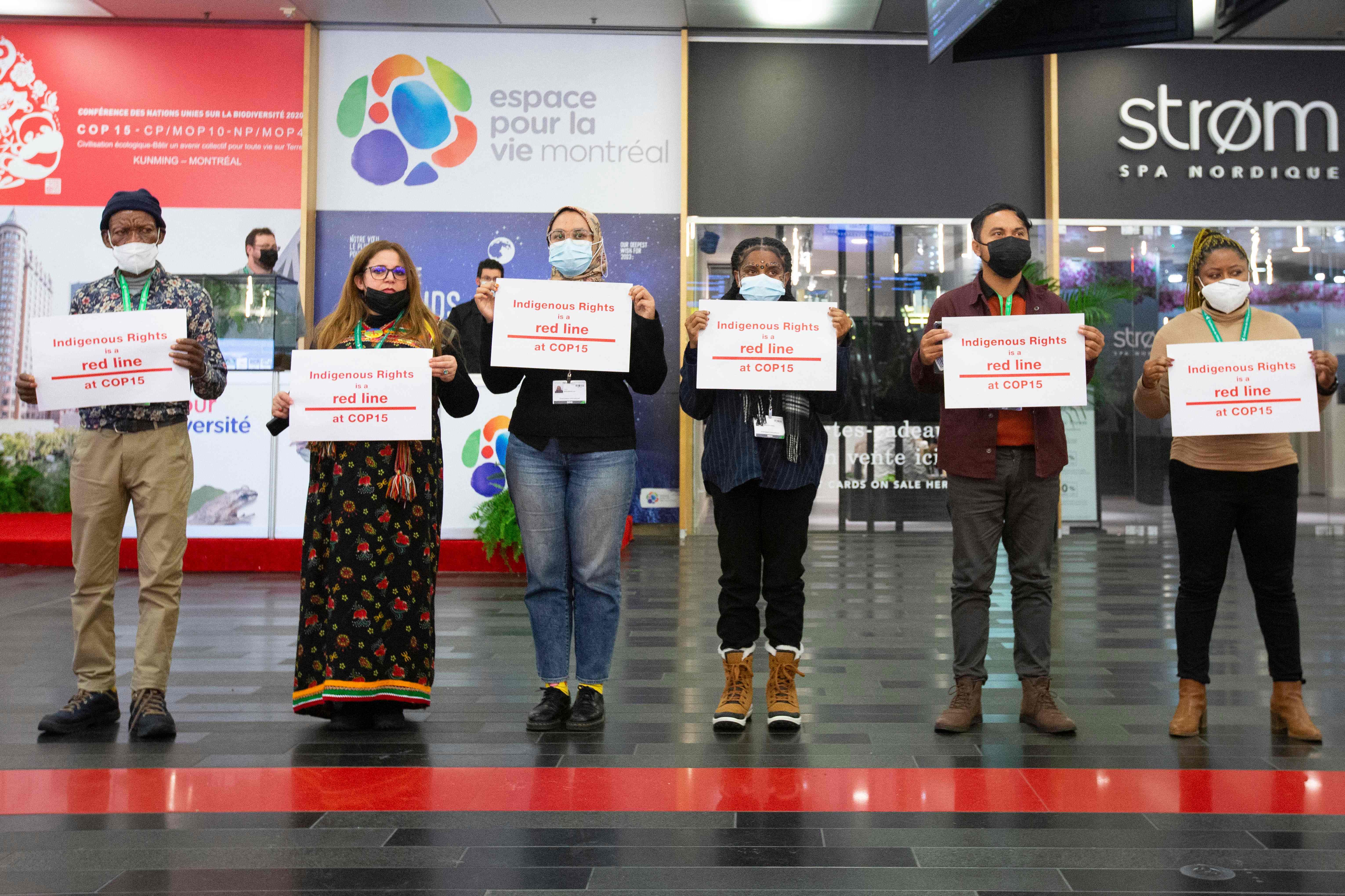 Indigenous climate activists hold a protest during the conference