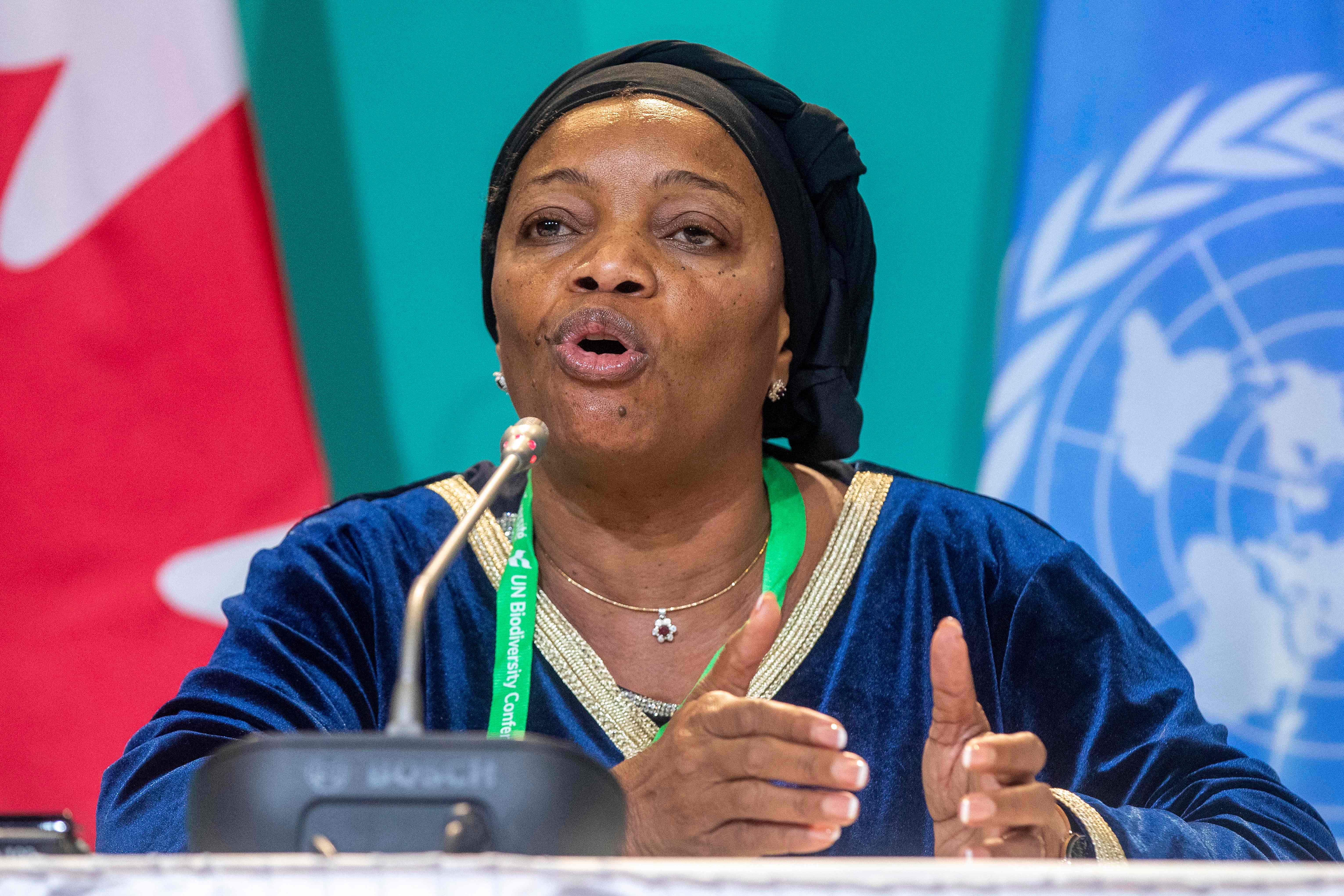 Eve Bazaiba holds a press conference during the UN Biodiversity Conference