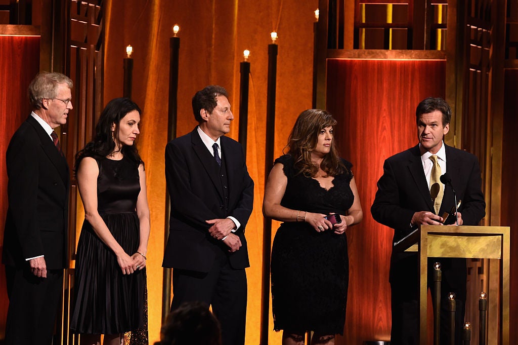 For his investigation into delays at Veterans Affairs hospitals Mr Griffin (farther right) earned a Peabody Award in 2015.