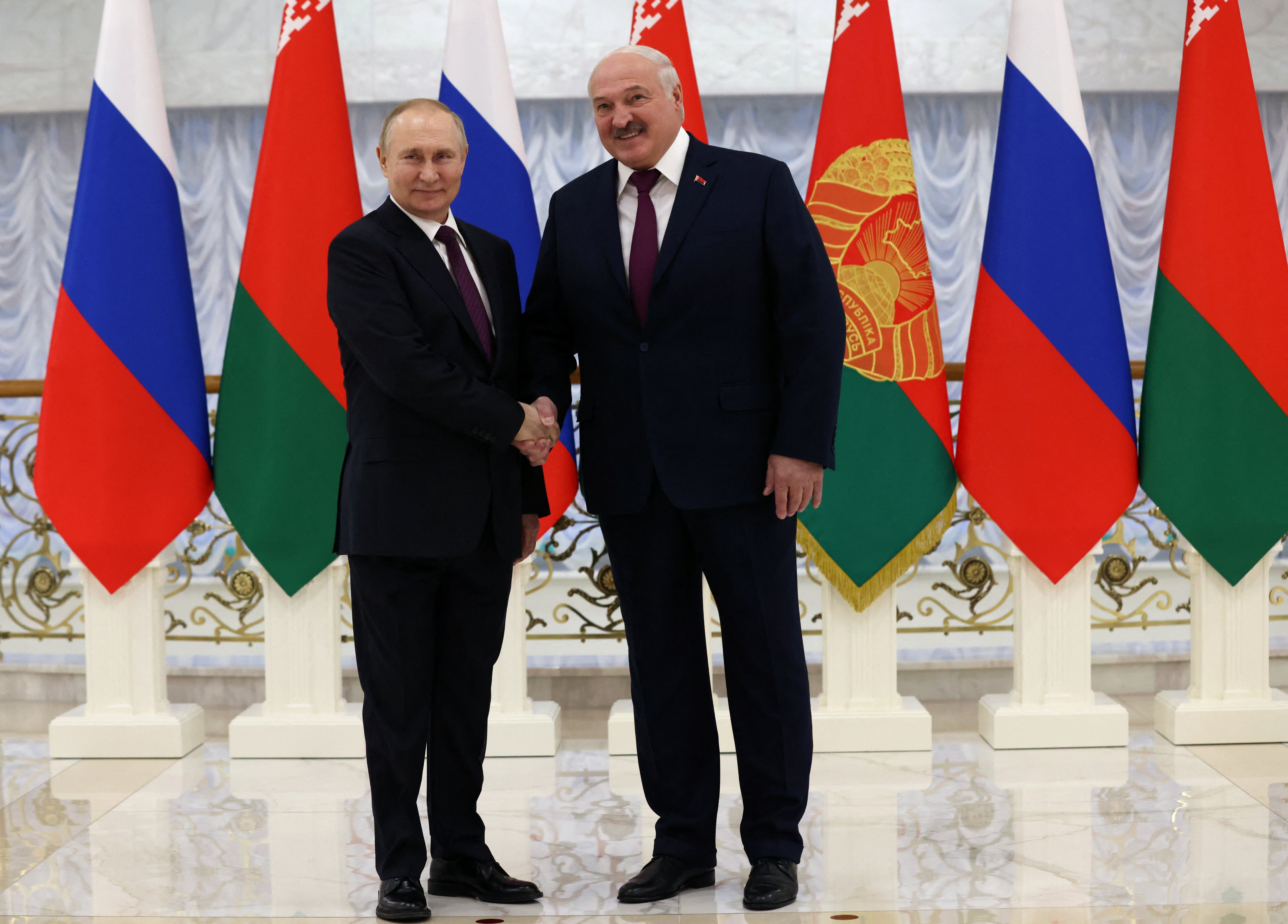 Russian president Vladimir Putin, left, and Belarusian president Alexander Lukashenko