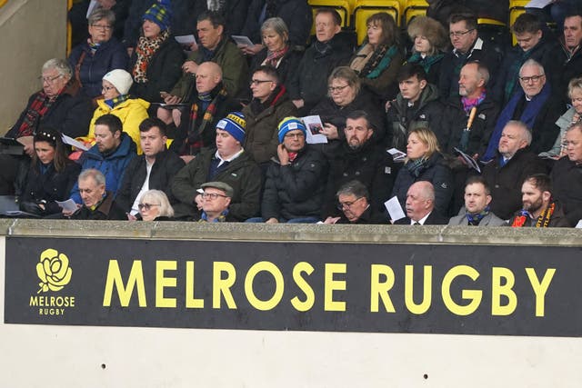 Crowds in the stands at Melrose RFC during a memorial service for Doddie Weir in Melrose (Andrew Milligan/PA)