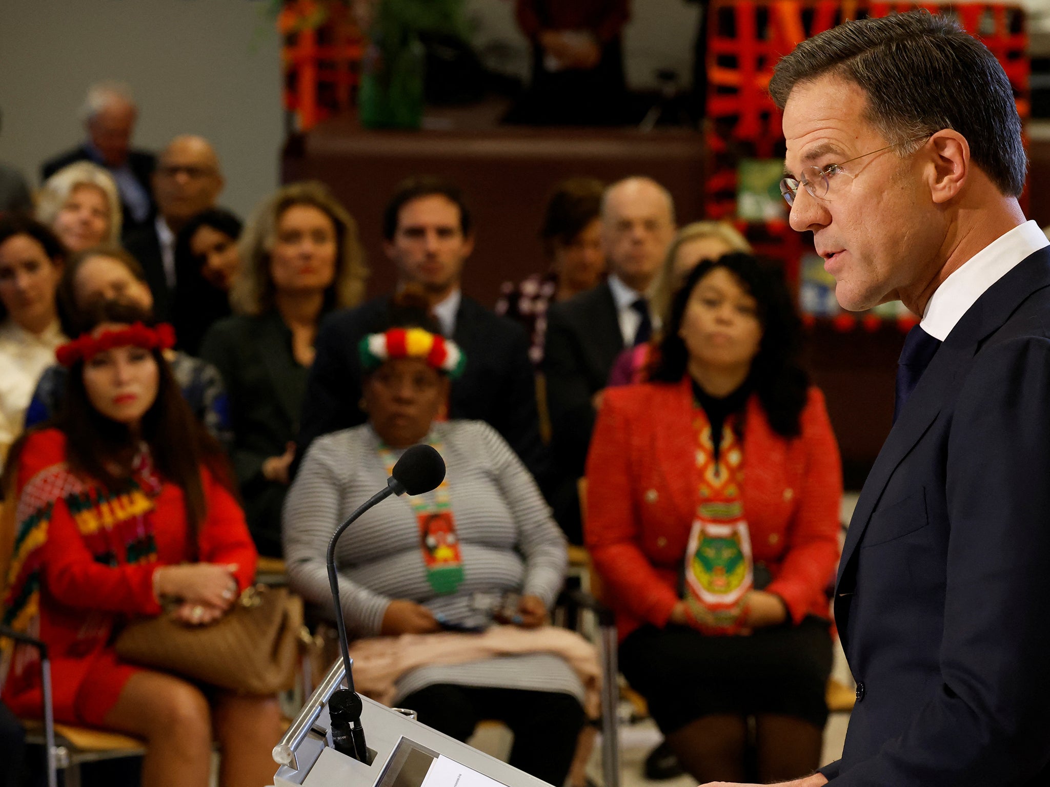 Rutte apologises in front of a crowd of invitees at The Hague