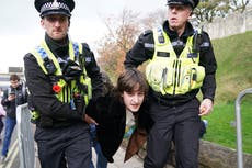 Police footage shows moments after protester arrested for throwing eggs at King